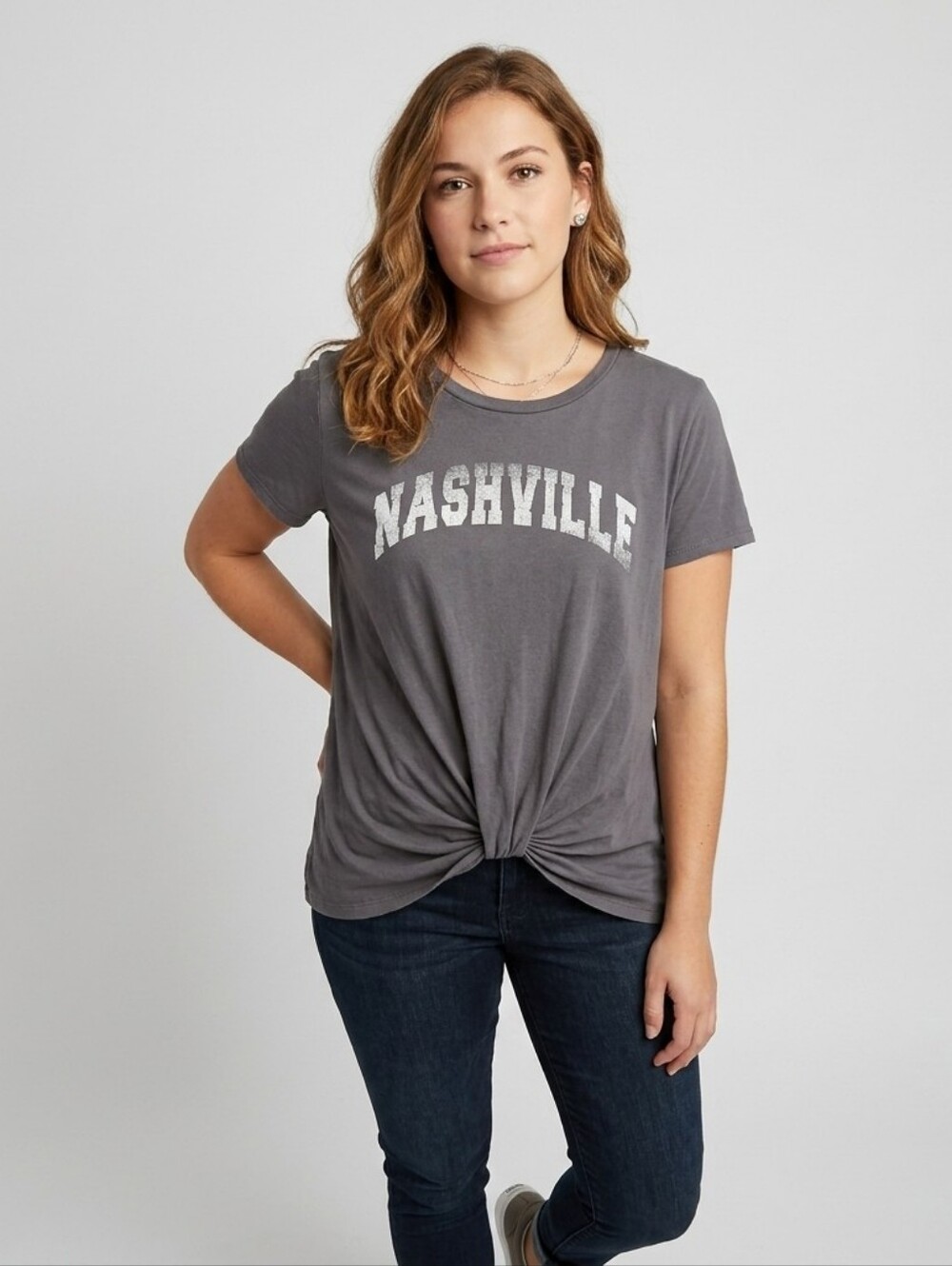 Nine Britton Women's Size Medium Gray Nashville Twist Front Cotton Modal T-Shirt
